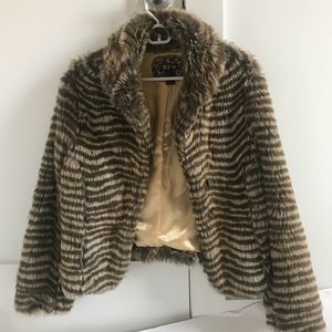 Vintage Faux Fur Animal Stripe Print Jacket
